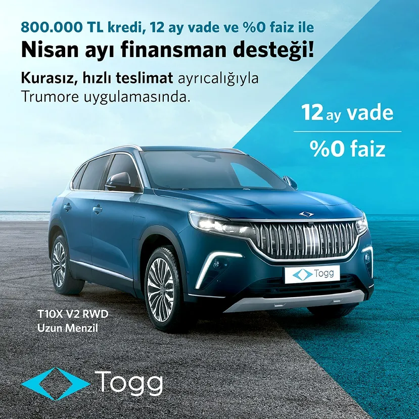  Togg T10X’te 800 bin TL krediye %0 faiz fırsatı 