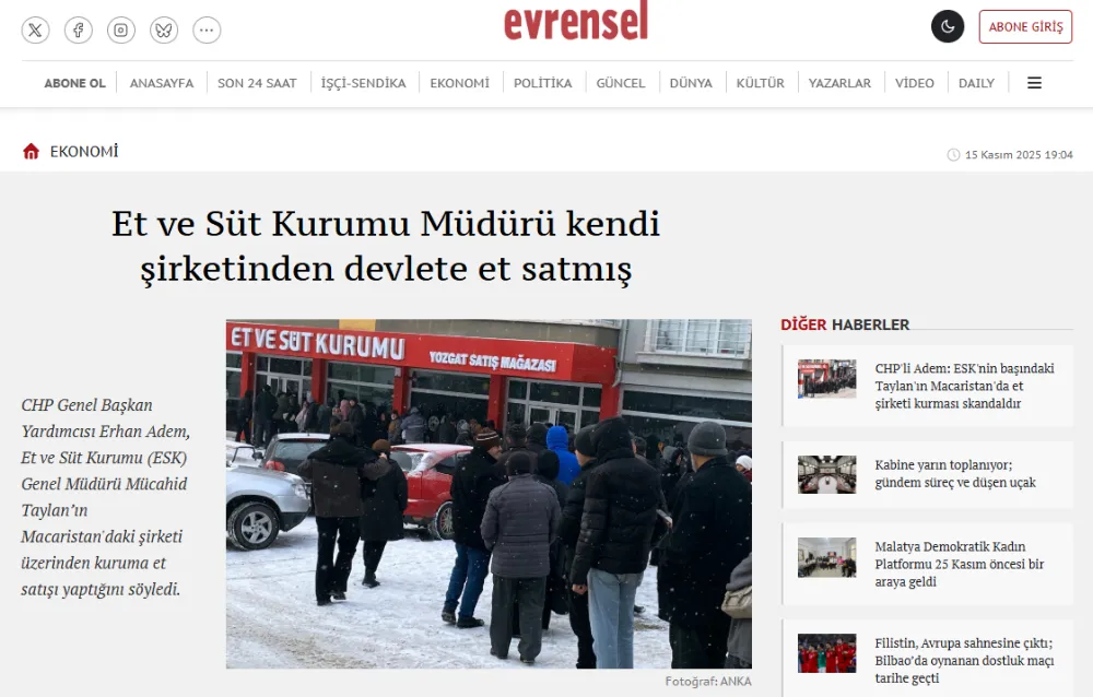 Et ve Süt Kurumu Müdürü kendi şirketinden devlete et satmış