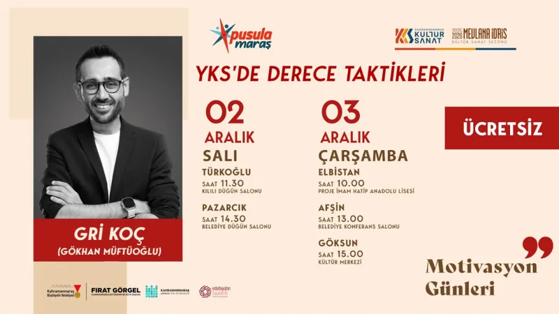 Pusula Maraş, Üniversite Adayları İçin Gri Koç ile Motivasyon Seminerleri Düzenliyor